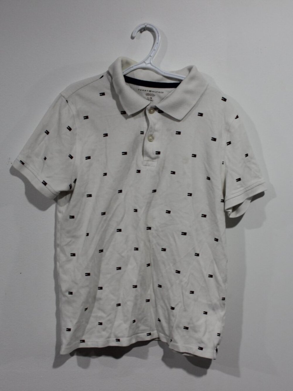 Tommy Hilfiger Boys White All-Over Flag Logo Short Sleeve Polo Shirt